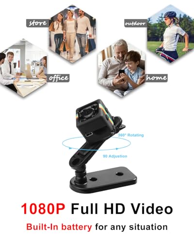 Image of Spy Camera, No WiFi Security Camera with 32GB TF Card, 1080P FHD Mini Cameras with 360 Rotation Bracket, Small Cameras for Home /Indoor /Outdoor Security(Black)