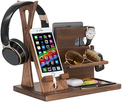 Gladsico Handmade Desk Organizer with Headphone Stand, Rotating Phone Stand, Accessories Organizer - Gift Ideas for Men, Women on Birthday, Anniversary, Fathers Day, Mother Day, Christmas