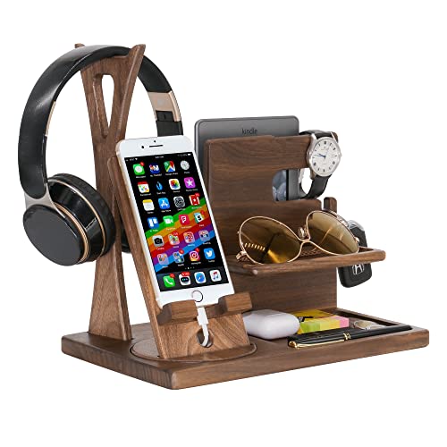 Gladsico Handmade Desk Organizer With Headphone Stand, Rotating Phone Stand, Accessories Organizer - Gift Ideas For Men, Women On Birthday, Anniversary, Fathers Day, Mother Day, Christmas #TOP4