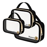 maxorex Clear TSA Approved Toiletry Bag Set – 3 Waterproof Makeup & Cosmetic Bags with Handles for Women (S/M/L) – Durable, Spill-Proof Travel Organizer for Airport & Home Use Black