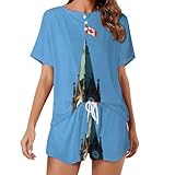 Conjunto de pijama de 2 piezas de manga corta con la bandera de Canadá de la Torre de la Paz para mujer, ropa de dormir y pantalones cortos, Estilo:, XXL