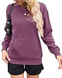 AUSELILY Womens Long Sleeve Sweatshirt Casual Crewneck Plain Pullover Tops with Pockets Mauve X-Large