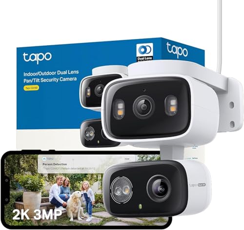 Tapo C246D Caméra de Surveillance WiFi extérieure avec Double Objectif 2K, Grand Angle 125° et téléobjectif 6 mm, Suivi Intelligent, détection IA Gratuite, Vision Nocturne Couleur