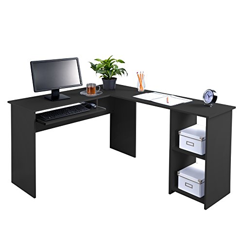 Fineboard L-Shaped Office Corner Desk 2 Side Shelves