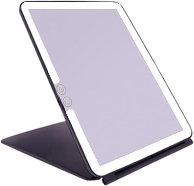 deweisn Folding Travel Mirror Lighted Makeup Mirror with 72 LED 3 Colors Light, USB Rechargeable, Portable, Ultra Thin, Compact Illuminated Vanity Mirror with Touch Screen Dimming for Cosmetic