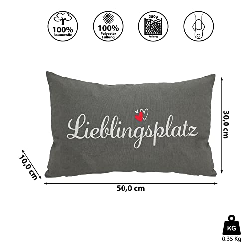 Cepewa Sofakissen Lieblingsplatz mit Reißverschluss | 50x30cm 280g Füllung grau weiß rot | Kuschelkissen Dekokissen waschbar (1 x Sofakissen Lieblingsplatz)