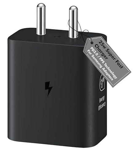 Image of 25W Type-C Fast Charger for Samsung Galaxy F Series - Compatible with F16 /F06 /F05 /F14 /F55 /F56 /F23 /F42 (5000mAh) / F15 /F34 /F54 /F13 /F12 (6000mAh) - No Cable| Original Rapid Charging (Black)