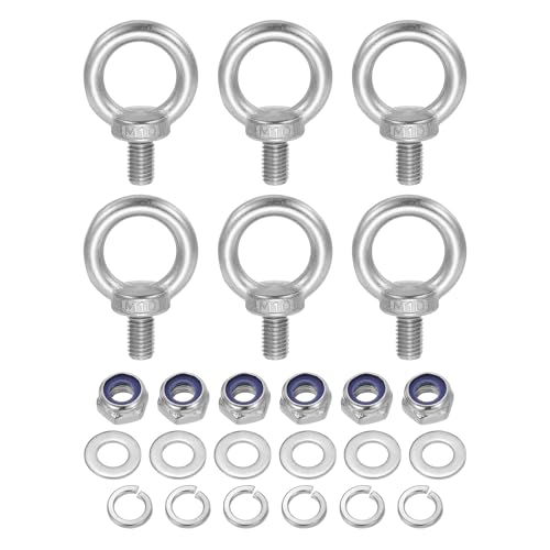 QUARKZMAN Tornillo Ojo Elevación Con Hombro M10 X 17.2 Mm, Anillo Acero Inoxidable 304 Con Roscado Macho Y Arandelas Para Ingeniería Puerto Marina Colgar Paquete 6