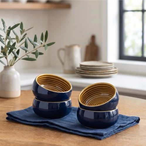Image of Freakway Indigo & Ocher Spiral Mini Ceramic Bowls (150 ml) Set of 4