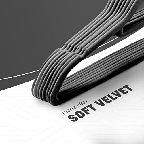 KEPLIN Velvet Hangers 20 Pack - Non-Slip Clothes Hangers with Tie Bar & 360° Hook - Durable & Sturdy, Space-Saving Wardrobe Organisers for Suits, Jackets & Clothes- Home Storage Solution (Black) - Image 3