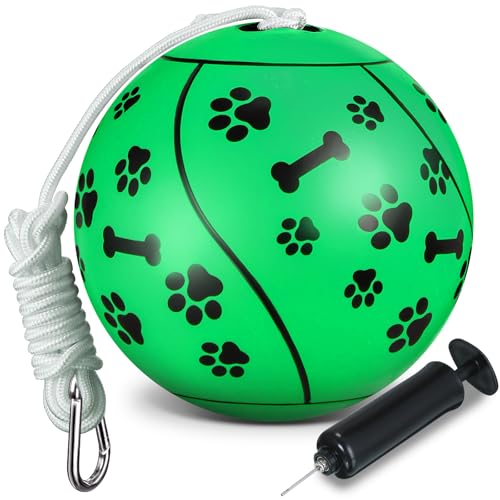 Shappy 1 Pcs 8 Inch Tetherball Tether Balls with Rope Pump Game Set Replacement Soft Paw Print Dog Tetherball Equipment Gifts for Indoor Outdoor Playground Yard Backyard Play (Green)