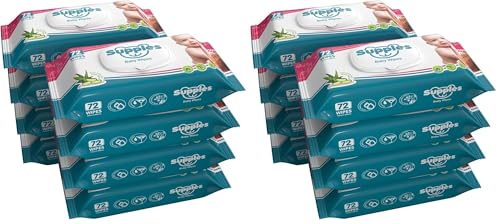 Image of Amazon Brand - Supples Baby Wet Wipes with Lid | 576 Wipes | 72 Wipes x 16 Packs | Enriched With Aloe Vera and Vitamin E | Alcohol-Free and Paraben-Free | Pure Water-Based formulation