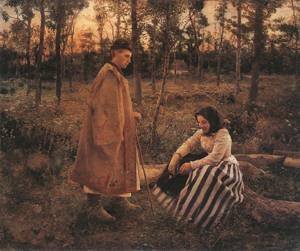 Peinture à l'huile sur toile Shepherd and Peasant Woman œuvre d'art de 1892
