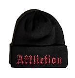 Affliction Men's Beanie Hat, Skull Design, Gothic Style, Reversible Winter Knit Cap with Tribal Pattern (US, Alpha, One Size, Black (Affliction))