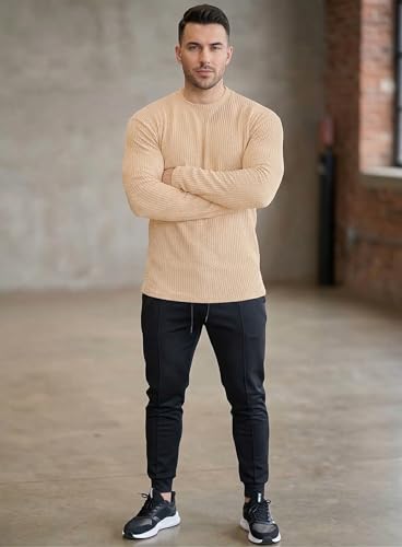 Image of Men's Polyester T-Shirt with Round Neck Long Sleeves Solid Pattern Regular Fit and Standard Length | Mans T Shirts for Casual