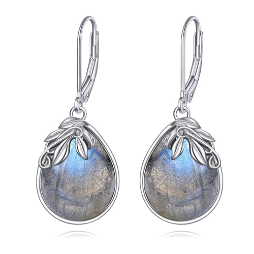 Labradorite Teardrop Dangle Drop Earrings - Sterling Silver Natural Gemstone Jewelry Gift for Women