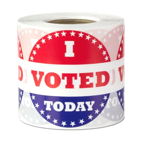 300 Labels - I Voted Today Stickers with American Flag - 2 inch, Round, Circle Dot - I Voted Stickers - Red, White & Blue - Fabric Friendly, Pressure Sensitive Self-Adhesive