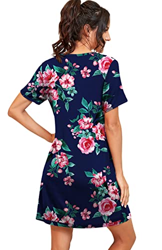 Image of PrinStory Nightgowns for Women Short Sleeve Night Gowns Pleated Sleep Shirt Ladies Nightshirt Soft Sleepwear