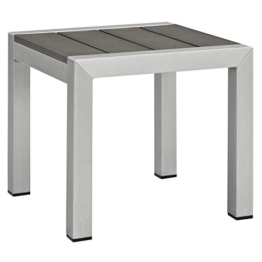 Modway Shore Aluminum Outdoor Patio Side Table in Silver Gray
