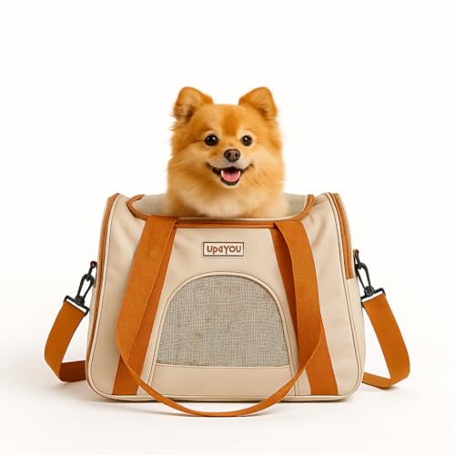 Bolsa de Transporte Up4You para Cães e Gatos – Bege, Leve, Dobrável e Ventilada