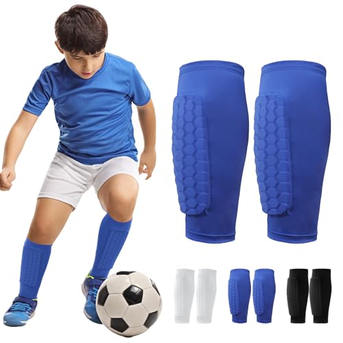 AUNGKWANG 2 PCS Espinilleras de Fútbol, XS/S/M/L/XL Espinilleras Fútbol Calcetines Elásticas, Medias Elásticas Protectoras, Transpirables para Juegos Fútbol Niños Niñas Adulto Mujer Hombre (Azul)