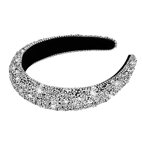 WLLHYF Stirnband Dickes Haarband Niedlich Schwarz Mode Funkelnd Bling Kopf Wrap 90er Jahre Disco Haarschmuck Kristall Diamant Strass Kopfbedeckung Geburtstag Party Geschenke für Frauen Braut Cover