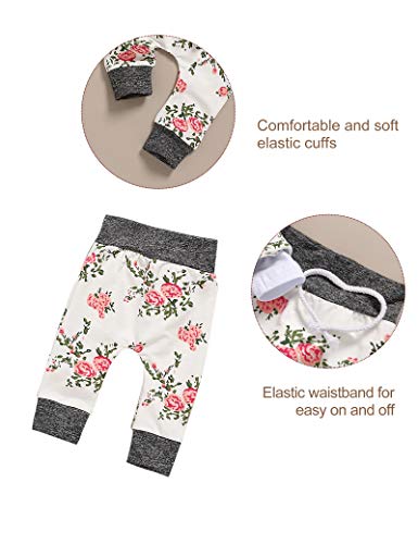 Image of Baby Girls Long Sleeve Flowers Hoodie Tops and Pants Outfit with Kangaroo Pocket Headband
