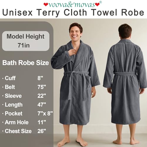 VOOVA & MOVAS 100% Cotton Terry Shawl Collar Towel Robe, Super Absorbent Unisex Bathrobe for Men & Women, Ideal Bathroom Robe3