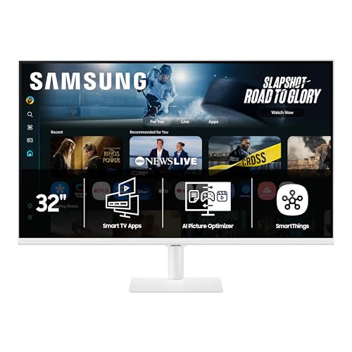 Samsung 32” Smart Monitor M7 (M70F) 4K UHD Display, Samsung Vision AI, Smart TV Apps, Gaming Hub, USB-C, HDMI and USB-A, White, LS32FM703UNXZA, 2025