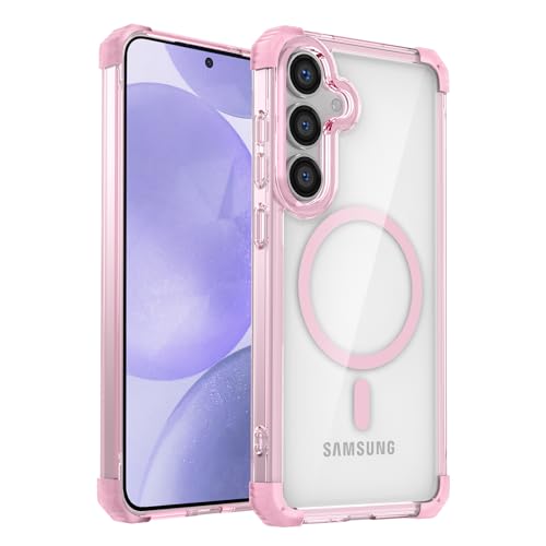 Funda magnética transparente para Samsung S25 delgada y antichoque en color rosa