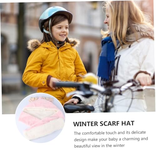 Lovely Fawn Ears One-Piece Scarf and Hat Set Warm Neckerchief for Birthday Gift Soft and Comfortable for Winter Cute Design Pink4