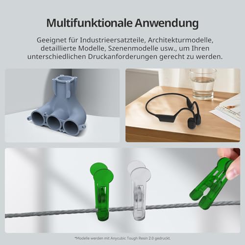 ANYCUBIC Tough Resin 2.0, 3D Drucker Resin mit Verbesserter Hoher Zähigkeit und Hoher Präzision, 365–405 nm Schnell Aushärtendes 3D Harz für 4/8/12/14K LCD/DLP/SLA 3D Drucker (Schwarz, 1000g)