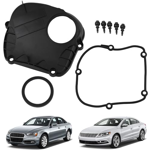 YzusGomumu Engine Upper Timing Chain Cover with Gasket Compatible with 2008-2017 Audi A3 A4 A5 A6 Q5 TT VW Beetle CC EOS Golf GTI Jetta Passat TIGUAN Replaces# 06H103269H 06H103269L 06H103269G Black