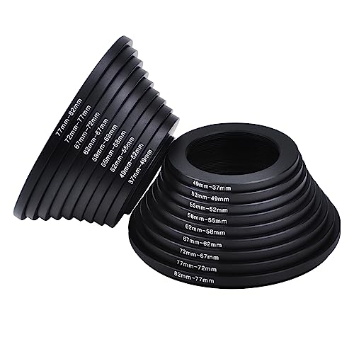 Filter Ring Adapter Set, Hisewen 18 Pieces Camera Lens Metal Filter Adapter Ring Kit (9 Pcs Step Up Rings Set And 9 Pcs Step Down Rings Set) #TOP6