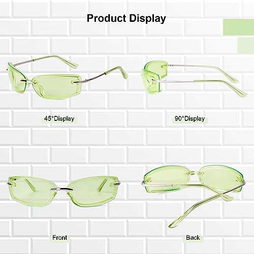 Trendy Y2K Rectangle Sunglasses for Women Men, Designer Wrap Around Rimless 90s Retro Sun Glasses3