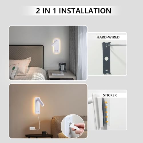 Image of LED Wall Mounted Reading Light, Flexible Gooseneck Book Light for Reading in Bed (Dimmable-White, 1 Pack)