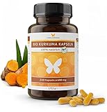 240 BIO Kurkuma Kapseln, hochdosiert, zertifizierte Bio-Qualität, ohne Zusätze, ohne Piperin, ohne Pfeffer, Curcuma, Rohkost, vegan (240 Kapseln)