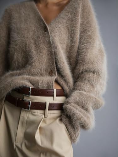 Image of chouyatou Women Furry Open Front Cardigan V-Neck Loose Casual Fluffy Knit Button Down Sweater Coat