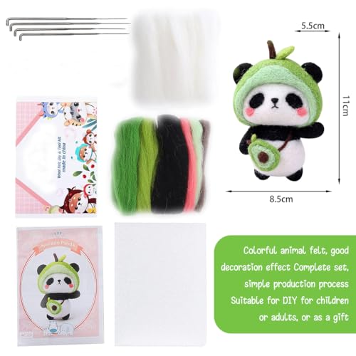 Image of PATPAT� Needle Felting Kit,Needle Felting Kit for Beginners,Wool Needle Felting Beginner Kits with Colorful Wool,Felting Needles,Instructions,for Adults Beginner Supplies DIY (Avocado Panda)