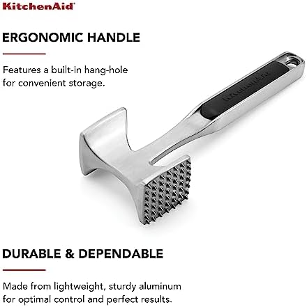 KitchenAid Gourmet Multi Sided Meat Tenderizer for Pounding Meats, Nuts, Shellfish, ect, Hang Hole for Easy Storage, Hand Wash, One Size, Black - 1