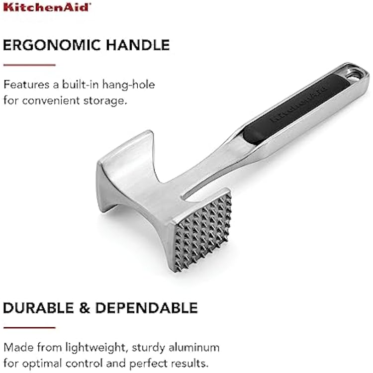 KitchenAid Gourmet Multi Sided Meat Tenderizer for Pounding Meats, Nuts, Shellfish, ect, Hang Hole for Easy Storage, Hand Wash, One Size, Black