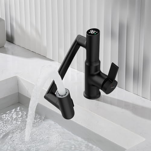 Lefton Rotatable Bathroom Faucet BF2204 with Pop-up Bathroom Sink Drain Stopper Without Overflow D01 (Contemporary, Matte Black)