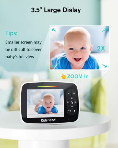 Kidsneed Baby Monitor - 3.5" Screen Video Baby Monitor with Camera and Audio - Remote Pan-Tilt-Zoom, Night Vision, VOX Mode, Temperature Monitoring, Lullabies, 2-Way Talk, 960ft Range - Image 3