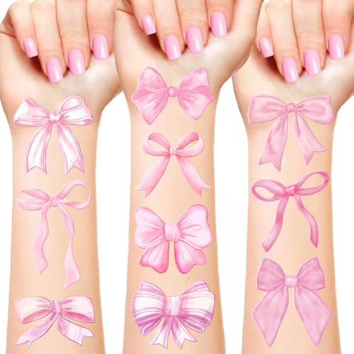 Tatouages temporaires nœuds roses grand lot de 96 feuilles résistantes