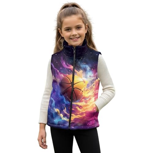 TOADDMOS Galaxy Zippered Vest Stand Collar Basketball Boys Vest Size 2T Comfortable Winter Lightweight Sleeveless Fleece Jacket with Pocket Stylish Fall Outfits Fashion Clothing