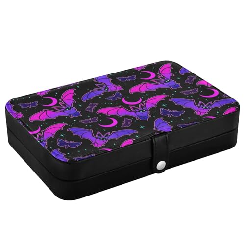 senya Leather Jewelry Box, Purple Bat Gothic Necklace Ring Earrings Storage Organizer for Women Travel Jewelry Organizer