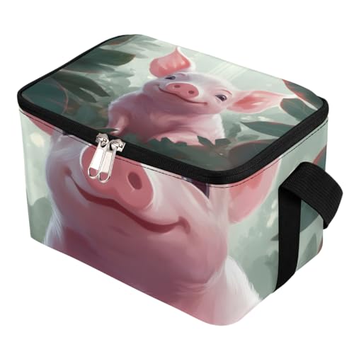 GzLeyigou Lunch Bags for Women Men 9 Cans,Cartoon Pig Hot & Cold Food Delivery Bag Insulated Grocery Bag Insulated Lunch Box Pig Cooler Bag for Office Work Picnic Beach
