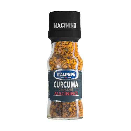 Italpepe, Curcuma Macinata, Ideale per Ricette Tradizionali Arabe e Orientali in Abbinamento a Carni Bianche, Pesce e Riso, Sumatura Amara, Vasetto in Vetro con Tappo Macina da 36 Grammi