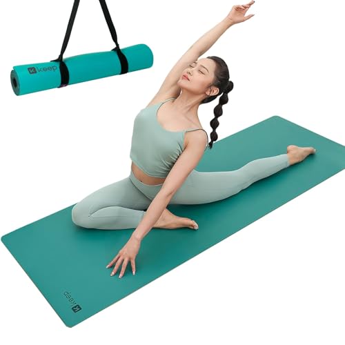 Image of KEEP Rubber Yoga Mat - Professional Sweat Absorbent PU & Natural Rubber. Non Slip Workout Mats for Women & Men, 5mm Thick, 72 inchx26 inch Extra Long Wide Pad for Hot Yoga, Pilates, HIIT, Home Gym - Strap Included