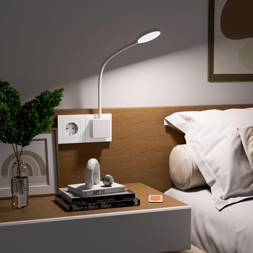 ENUOTEK LED Wandleuchte Leselampe Wand Bett Lampe Weiß mit Stecker und Fernbedienung, Helligkeit Dimmbar, 3er Beleuchtungsfarbe Einstellbar 5000K- 4000K- 3000K, Timer Automatisch Aus